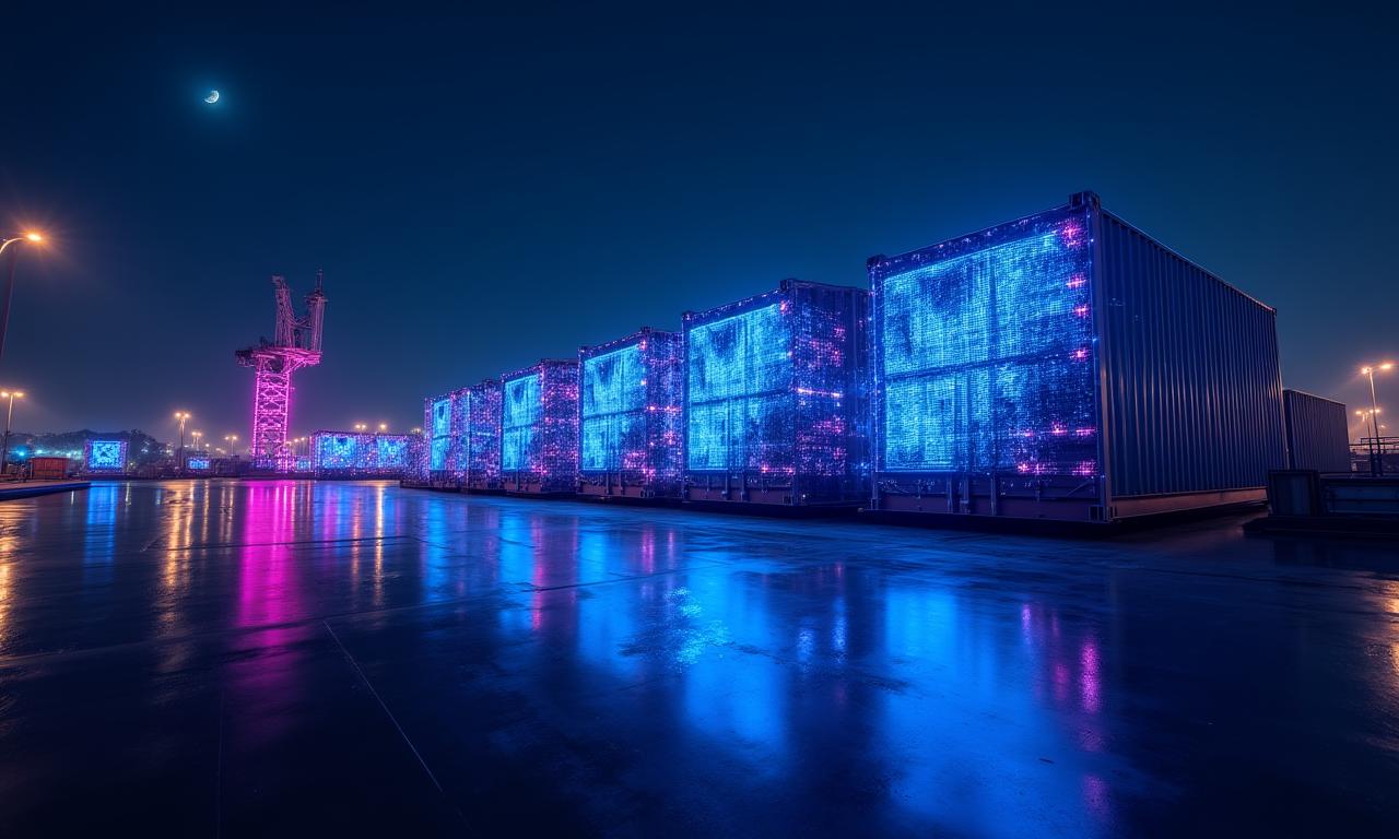 Global logistics hub with digital security overlays